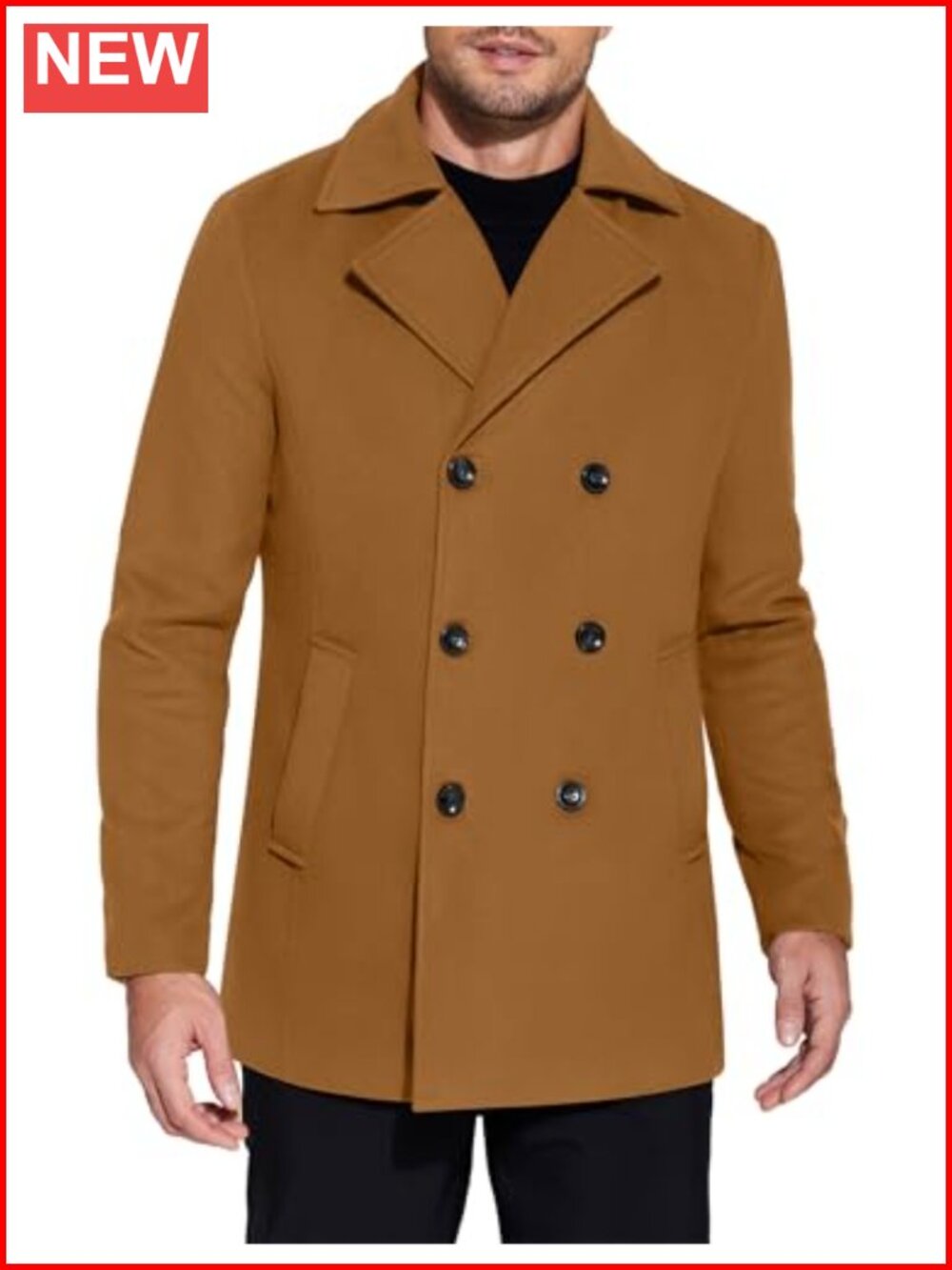 Men's Double Breasted Pea Coat Classic Wool Blend Overcoat